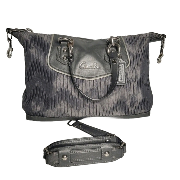 Authentic Coach Ashley gathered satin satchel gray shoulder handbag F20084 - Picture 1 of 13